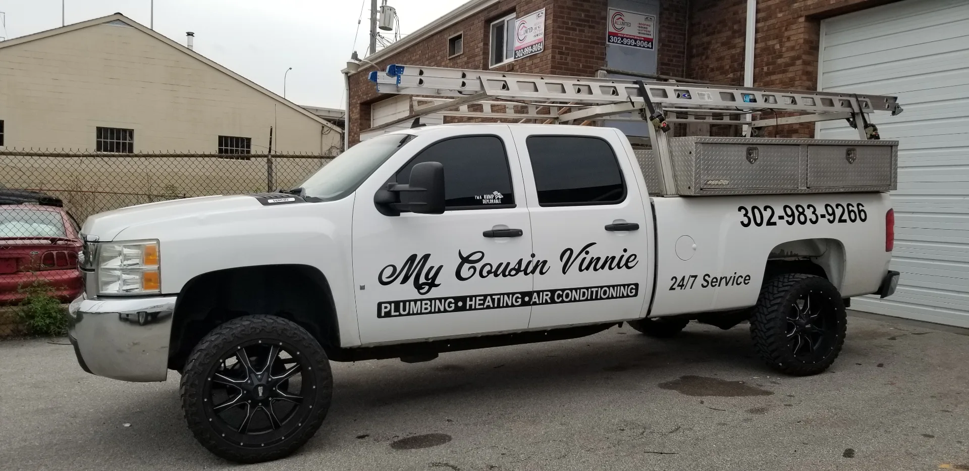 Full truck wrap for My Cousin Vinnie plumbing company in Delaware
