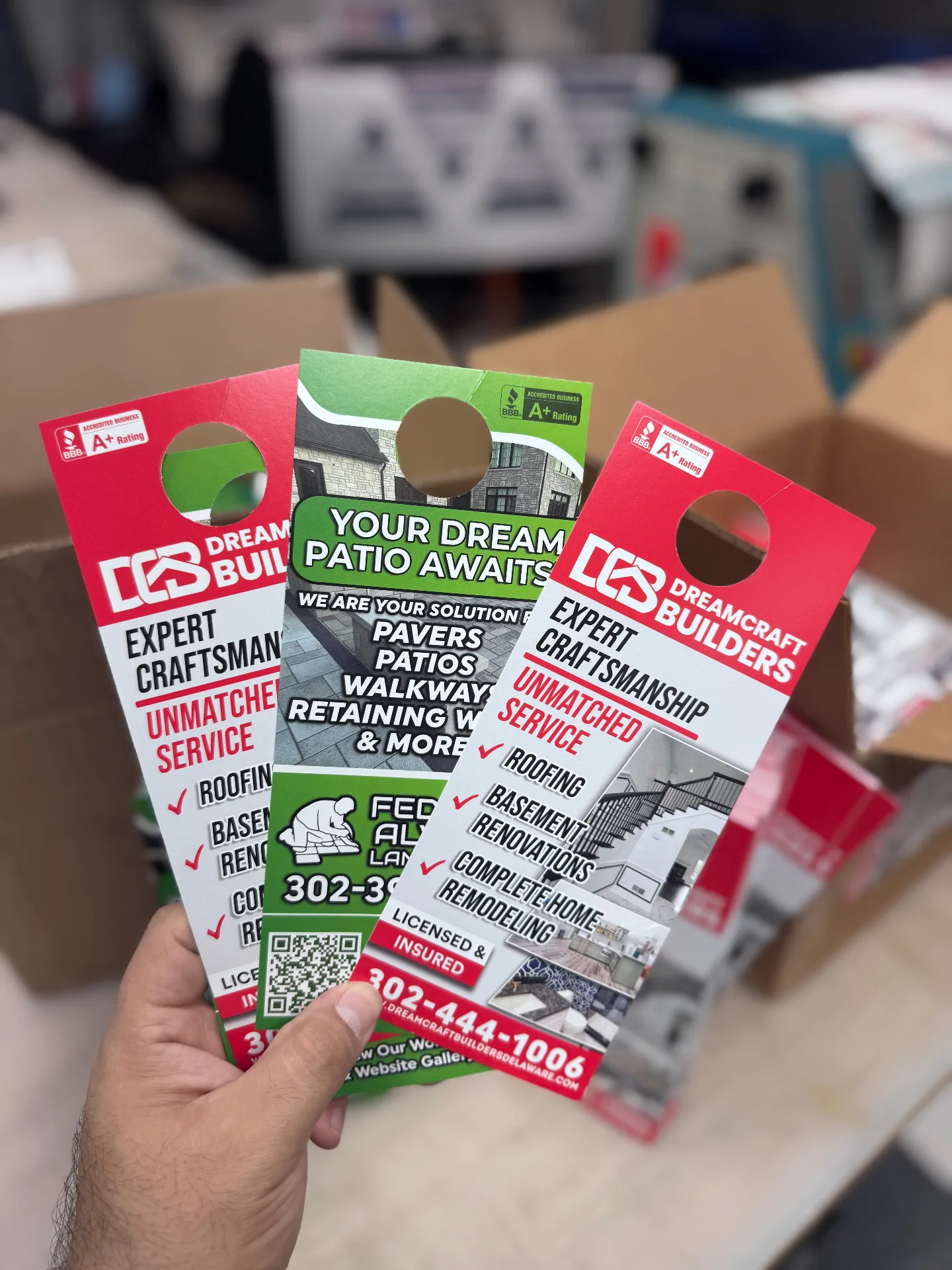 Door hanger marketing set for DreamBuilders in northern Delaware