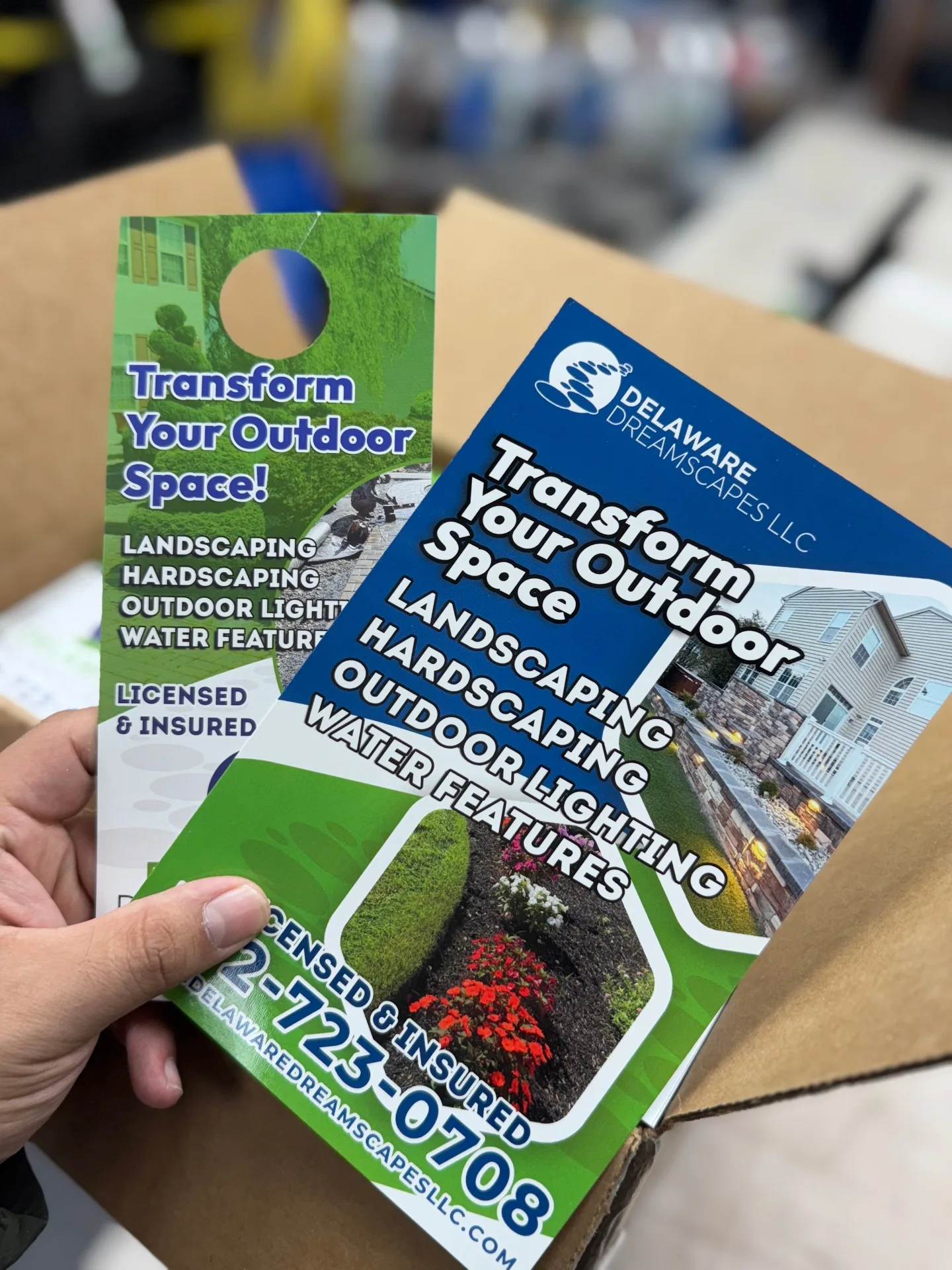 Dreamscapes Landscaping door hanger marketing materials in Delaware