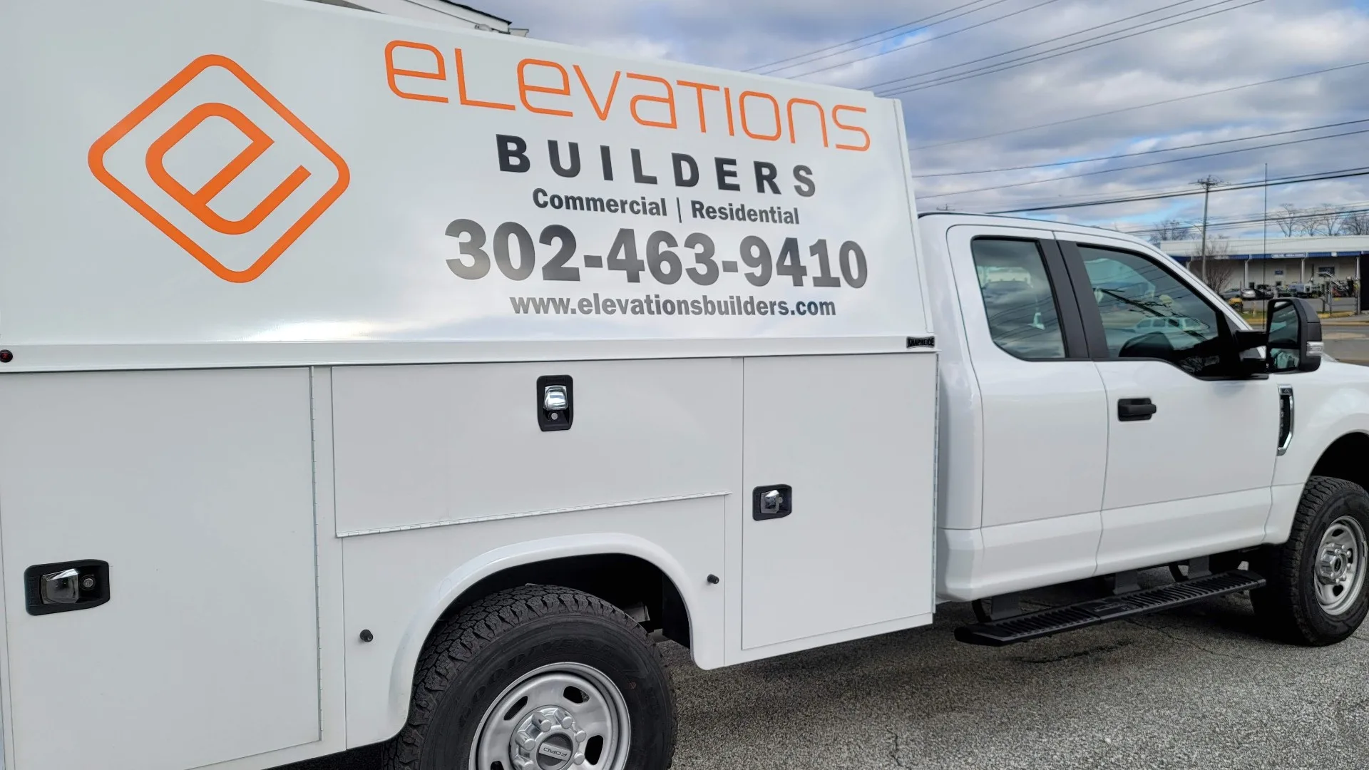 Bold truck graphics and lettering for Elevations Builders in Wilmington, DE